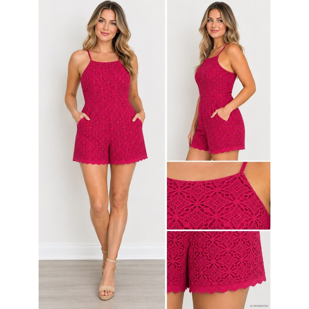 Speechless Pink Lace Romper Womens Halter Sleeveless Lined Zip Back One-Piece XL
